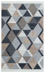 AR 10 BEIGE BLACK Yıkanabilir Çift Taraflı Modern Desenli Dokuma Kilim