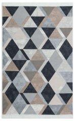 AR 10 BEIGE BLACK Yıkanabilir Çift Taraflı Modern Desenli Dokuma Kilim