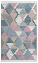 AR 10 BLUE PINK Yıkanabilir Çift Taraflı Modern Desenli Dokuma Kilim