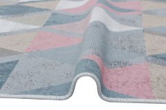 AR 10 BLUE PINK Yıkanabilir Çift Taraflı Modern Desenli Dokuma Kilim