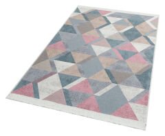 AR 10 BLUE PINK Yıkanabilir Çift Taraflı Modern Desenli Dokuma Kilim