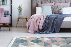 AR 10 BLUE PINK Yıkanabilir Çift Taraflı Modern Desenli Dokuma Kilim