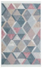 AR 10 BLUE PINK Yıkanabilir Çift Taraflı Modern Desenli Dokuma Kilim