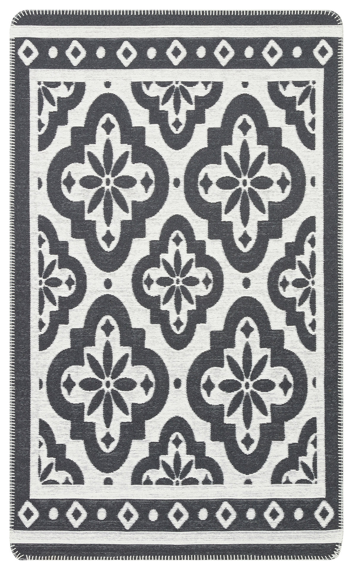 ARN 08 ANTRASIT WHITE Yıkanabilir Kaymaz Tabanlı Modern Pamuk Kilim